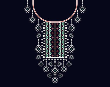 Geometrik etnik oryantal model. Tekstil, moda kadını, arka plan, duvar kağıdı, giysi ve ambalaj için kolye nakışı. Vektör illüstrasyonu. 