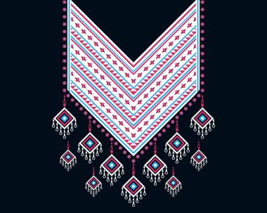 Geometrik etnik oryantal model. Tekstil, moda kadını, arka plan, duvar kağıdı, giysi ve ambalaj için kolye nakışı. Vektör illüstrasyonu. 