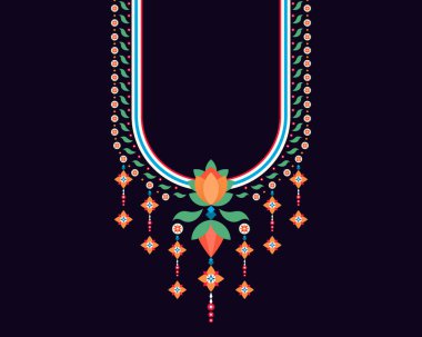 Geometrik etnik oryantal model. Tekstil, moda kadını, arka plan, duvar kağıdı, giysi ve ambalaj için kolye nakışı. Vektör illüstrasyonu. 