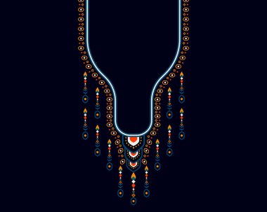 Geometrik etnik oryantal model. Tekstil, moda kadını, arka plan, duvar kağıdı, giysi ve ambalaj için kolye nakışı. Vektör illüstrasyonu. 