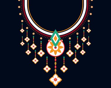 Geometrik etnik oryantal model. Tekstil, moda kadını, arka plan, duvar kağıdı, giysi ve ambalaj için kolye nakışı. Vektör illüstrasyonu. 