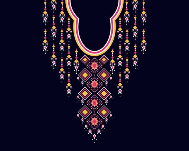 Geometrik etnik oryantal model. Tekstil, moda kadını, arka plan, duvar kağıdı, giysi ve ambalaj için kolye nakışı. Vektör illüstrasyonu. 