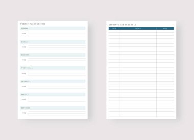 Modern şablon seti. Planlayıcı ve yapılacaklar listesi. Haftalık plan şablonu. Vektör illüstrasyonu.