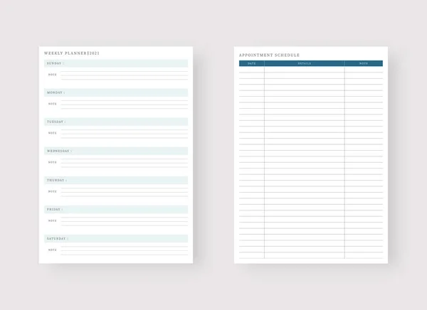 Moderne Planer Vorlagen Planer Und Liste Wochenplaner Vorlage Vektorillustration — Stockvektor