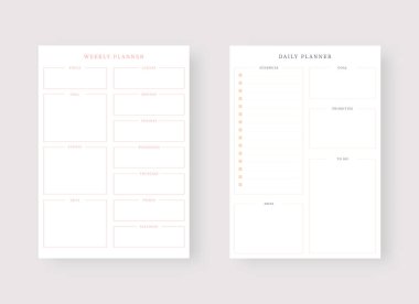 Modern şablon seti. Planlayıcı ve yapılacaklar listesi. Günlük ve haftalık planlama şeması. Vektör illüstrasyonu.