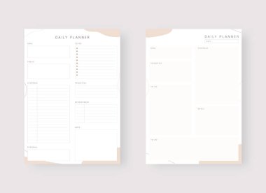 Modern şablon seti. Planlayıcı ve yapılacaklar listesi. Günlük planlama şablonu. Vektör illüstrasyonu.