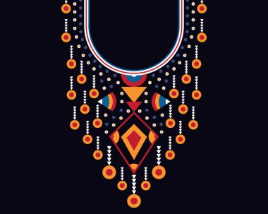 Geometrik etnik oryantal model. Tekstil, moda kadını, arka plan, duvar kağıdı, giysi ve ambalaj için kolye nakışı. Vektör illüstrasyonu. 