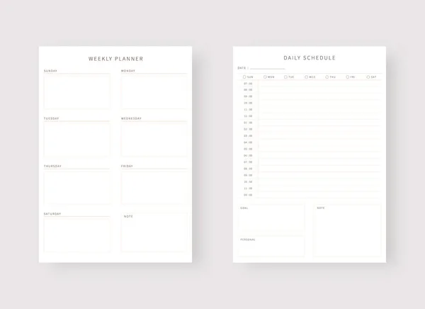 现代规划者模板集 制定计划并做列表 每日和每周计划模板 矢量说明 — 图库矢量图片
