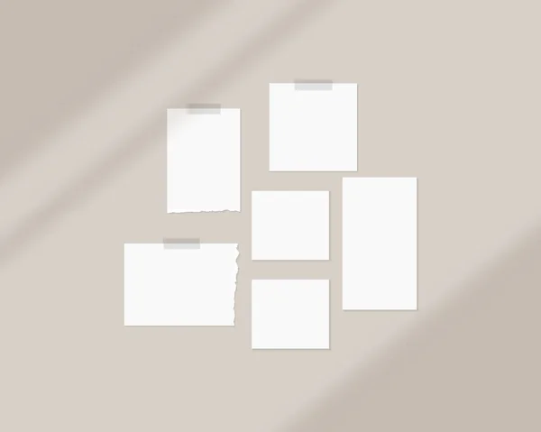 Modèle Maquette Panneau Ambiance Feuilles Vides Papier Blanc Sur Mur — Image vectorielle