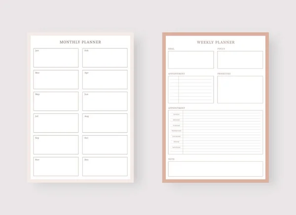 Modern Planner Template Set Set Planner List Monthly Weekly Planner — Stock Vector