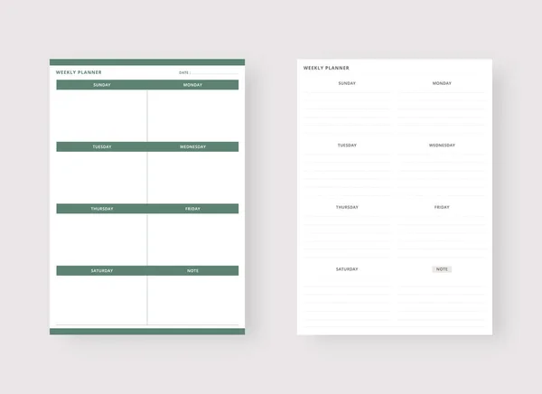 Moderne Planer Vorlagen Planer Und Liste Wochenplaner Vorlage Vektorillustration — Stockvektor