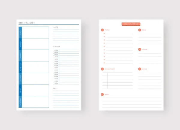 Moderne Planer Vorlagen Planer Und Liste Tages Und Wochenplaner Vorlage — Stockvektor