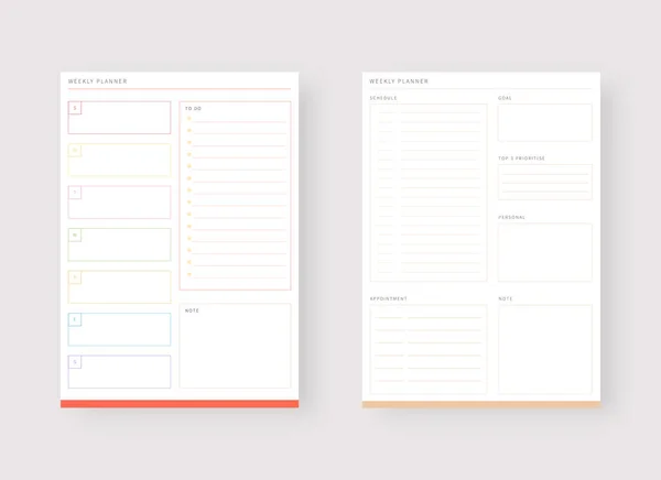 Conjunto Plantillas Planificador Moderno Conjunto Planificador Lista Tareas Plantilla Planificador — Archivo Imágenes Vectoriales