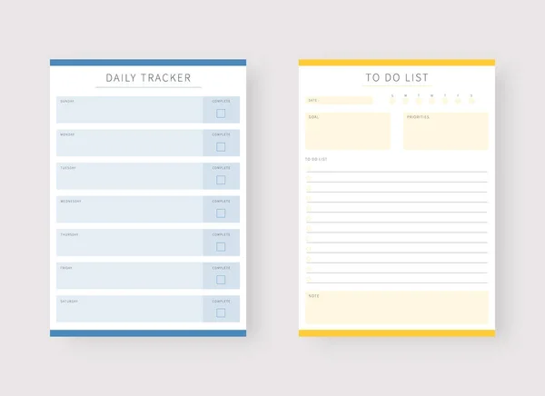 Tracciatore Giornaliero Fare Lista Modello Pianificatore Serie Progettista Fare Lista — Vettoriale Stock
