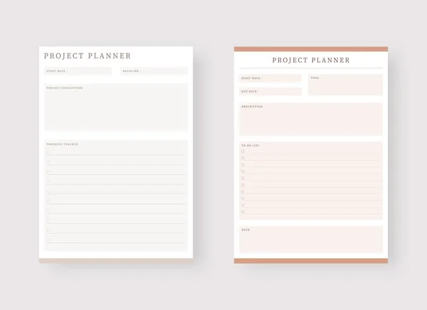 Project Planner Template Set Planner List Modern Planner Template Set — Stock Vector