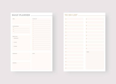 Günlük ve liste planlama şablonu. Modern şablon seti. Planlayıcı ve yapılacaklar listesi. Vektör illüstrasyonu.