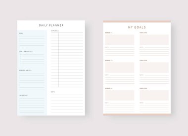 Günlük planlama şablonu. Planlayıcı ve yapılacaklar listesi. Modern şablon seti. Vektör illüstrasyonu.