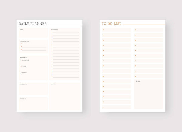 Ежедневно и делать список шаблонов планировщика. Современный набор шаблонов планировщика. Набор планировщика и список дел. Векторная иллюстрация.