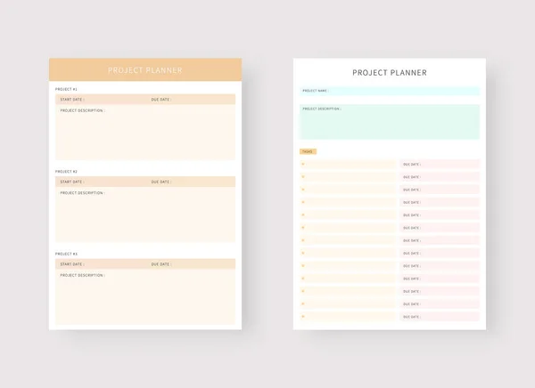 Projektplaner Vorlage Planer Und Liste Moderne Planer Vorlagen Vektorillustration — Stockvektor