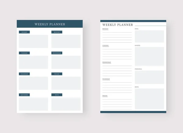 Modelo Planejador Semanal Jogo Planejador Fazer Lista Conjunto Modelos Planejador —  Vetores de Stock