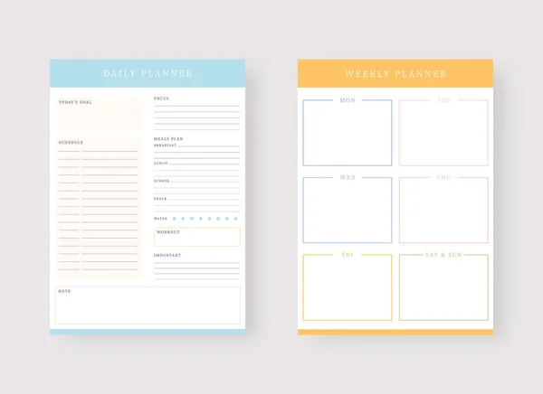 Plantilla Planificador Diaria Semanal Conjunto Planificador Lista Tareas Conjunto Plantillas — Archivo Imágenes Vectoriales