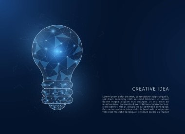 Soyut düşük polimerli elektrik ampulü. Yaratıcı fikir konsepti. Çokgen kablo ampulü. Vektör illüstrasyonu.