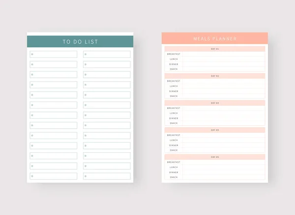 Liste Und Mahlzeitplaner Vorlage Moderne Planer Vorlagen Planer Und Liste — Stockvektor