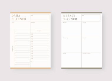 Günlük ve haftalık planlama şeması. Planlayıcı ve yapılacaklar listesi. Modern şablon seti. Vektör illüstrasyonu.