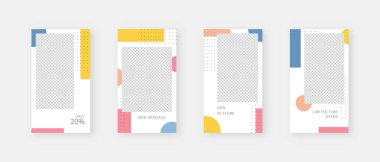 Sosyal medya şablonu. Düzenlenebilir moda sosyal medya hikayeleri. Model izole edildi. Şablon tasarımı. Vektör illüstrasyonu.