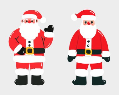 Düz dizayn Noel Baba karakteri seti. Düz dizayn Noel Baba karakteri çizimi. Noel Baba pozları ve hareketlerinin olduğu minimum Noel konsepti. Tatil kartları, posterler ve dekorasyonlar için mükemmel..