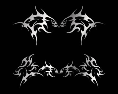 Soyut neo kabile elementi. Bir dizi neo-kabile şekli. Estetik y2k siber gotik stil. Vektör illüstrasyonu.