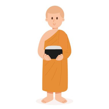 Flat cartoon vector illustration of a Buddhist monk. Spiritual and religious concept in minimal flat design style, perfect for culture, temple, and meditation themes.