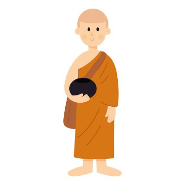 Flat cartoon vector illustration of a Buddhist monk. Spiritual and religious concept in minimal flat design style, perfect for culture, temple, and meditation themes.