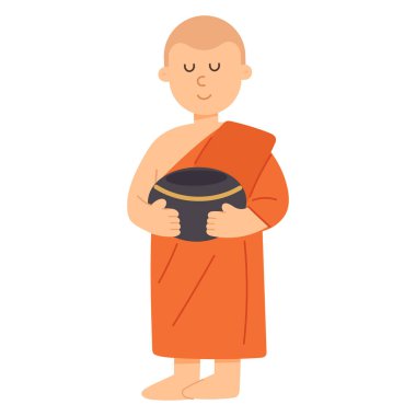 Flat cartoon vector illustration of a Buddhist monk. Spiritual and religious concept in minimal flat design style, perfect for culture, temple, and meditation themes.
