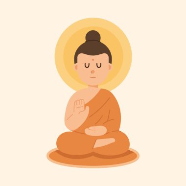 Buda heykelinin düz çizgi film çizimi. Dini ve ruhsal konsept barışı, meditasyonu ve minimum düz tasarım tarzında farkındalığı temsil eder..