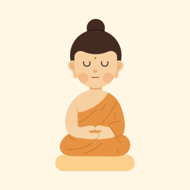 Buda heykelinin düz çizgi film çizimi. Dini ve ruhsal konsept barışı, meditasyonu ve minimum düz tasarım tarzında farkındalığı temsil eder..