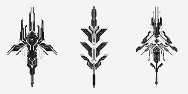 Gelecekçi siber punk teknolojisi seti. Bilim kurgu arayüzü. Soyut devre tasarımı. HUD grafik illüstrasyonu.