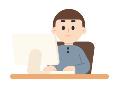 Çizgi film karakteri. Çalışan karakter çizimi. Düz çizgi film karakter vektör çizimi