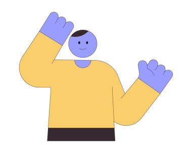 Minimalist vektör karakter dostça bir gülümsemeyle selam veriyor. Selamlama, hoş geldin, tanıtım ve pozitif iletişim kavramları için basit düz tasarım çizimi.