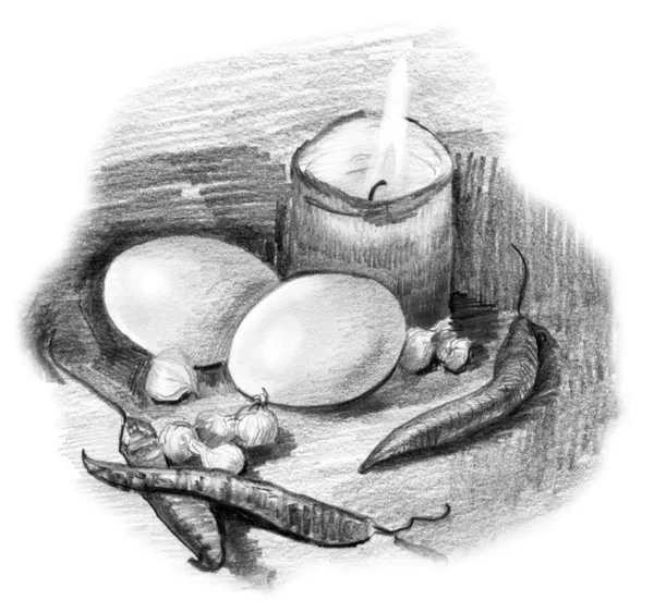 Перець яйця і свічка — стокове фото