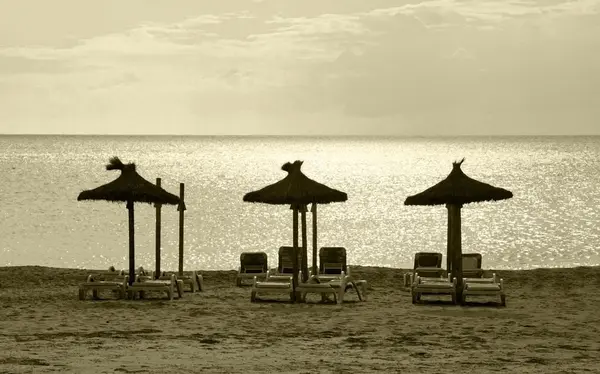 Three parasols  beach — Stock Photo, Image