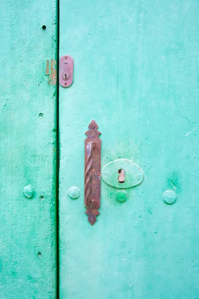 Grønn dør med gamle låser – stockfoto