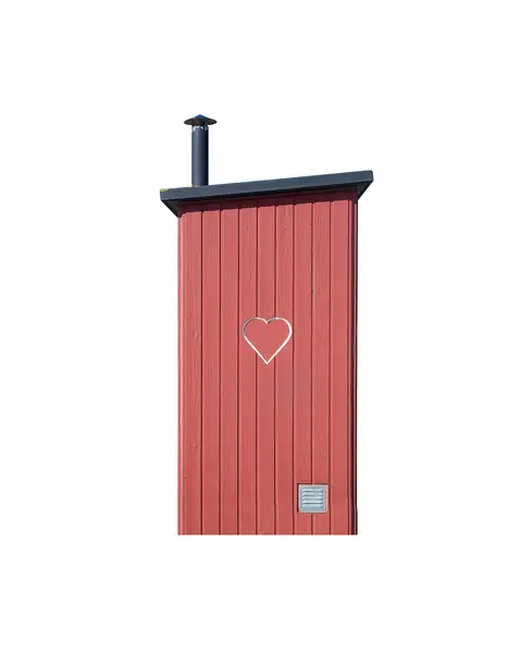 Kleine ingewijd toilet huis in rode hout met hart — Stockfoto