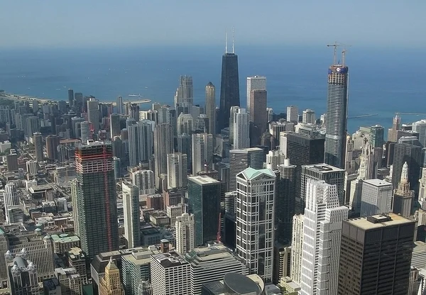 Chicago stadsbilden med Lake Michigan och skyskrapa landskap — Stockfoto