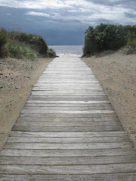 Paysage de dunes de sable avec promenade en bois — Photo