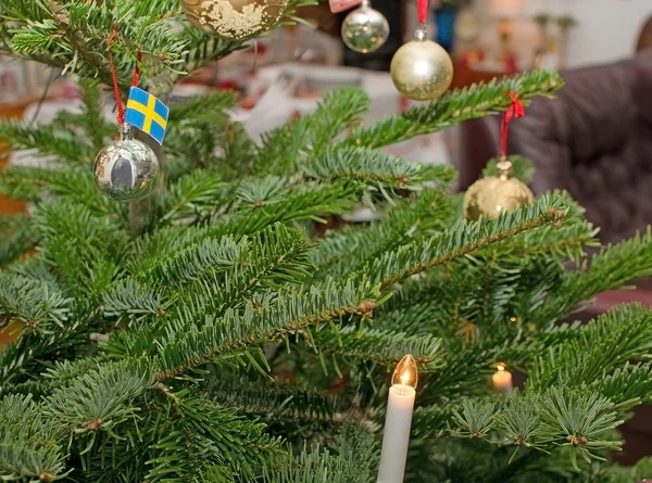 Christmas tree with Swedish flag — Stock Photo, Image