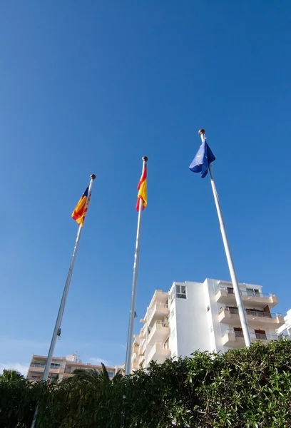 Spanish, Balearic and European flag — Stock Photo, Image