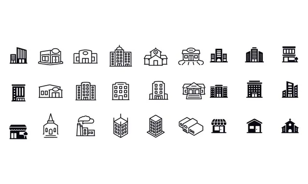 Simple Conjunto Iconos Edificios Diseño Vectores — Vector de stock