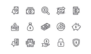 Para - ince çizgi vektör simgesi seti