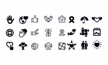  Charity and Relief Icons vektör tasarımı 